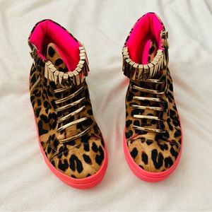 New Jeffrey Campbell Cheetah Pink Gold Sneakers Shoes 8